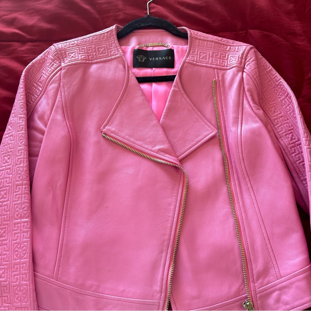 Authentic Versace Leather Jacket With Greca Detai… - image 1